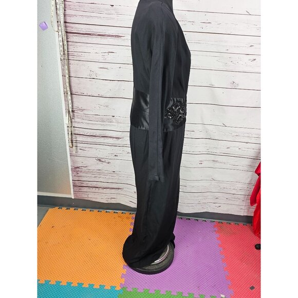 Vintage Cachet Bari Protas Black Dress Beaded Waist Womens Sz M Long Sleeve Gown - Picture 8 of 16